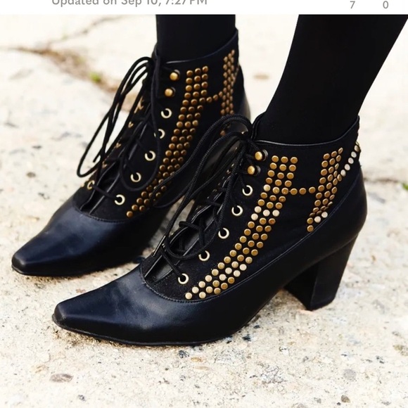 Nicora Lace Up Studded Booties Grey 8 - Picture 2 of 7